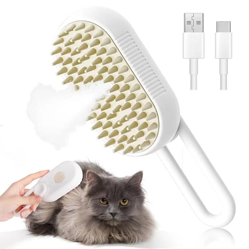 3-in-1 Electric Pet Grooming Brush with Steam Spray and Massage Function for Effective Hair Removal and Anti-Tangle Care