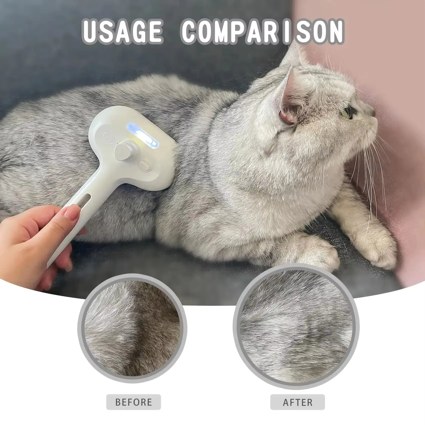 3-in-1 Electric Pet Grooming Brush with Steam Spray and Massage Function for Effective Hair Removal and Anti-Tangle Care