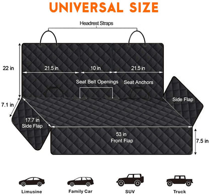 Dog Car Seat Cover - Waterproof Back Seat Protector for Pets, Non-Slip Design, Fits Most Cars, Trucks, and SUVs - Black