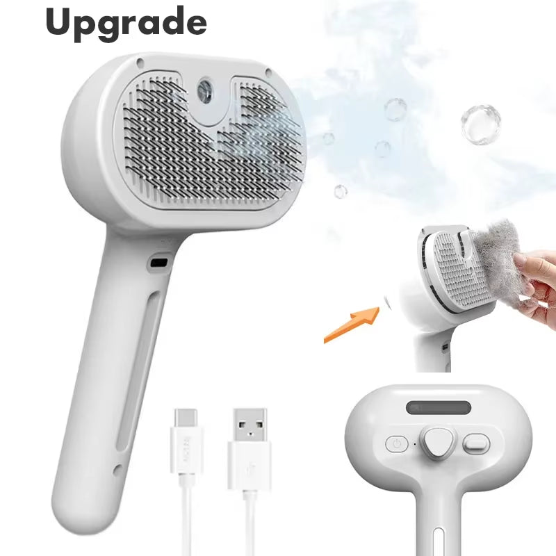 3-in-1 Electric Pet Grooming Brush with Steam Spray and Massage Function for Effective Hair Removal and Anti-Tangle Care