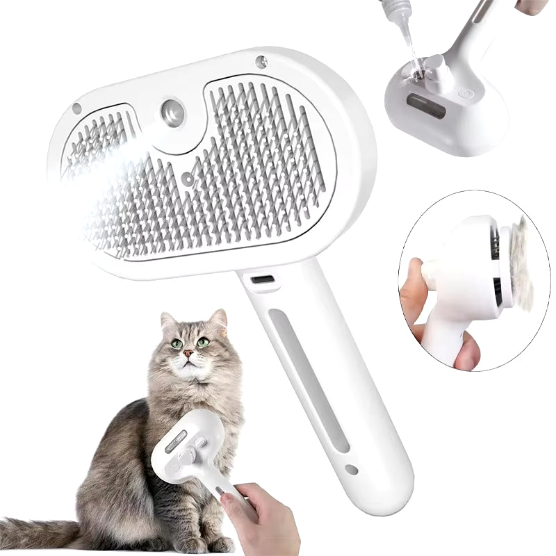 3-in-1 Electric Pet Grooming Brush with Steam Spray and Massage Function for Effective Hair Removal and Anti-Tangle Care