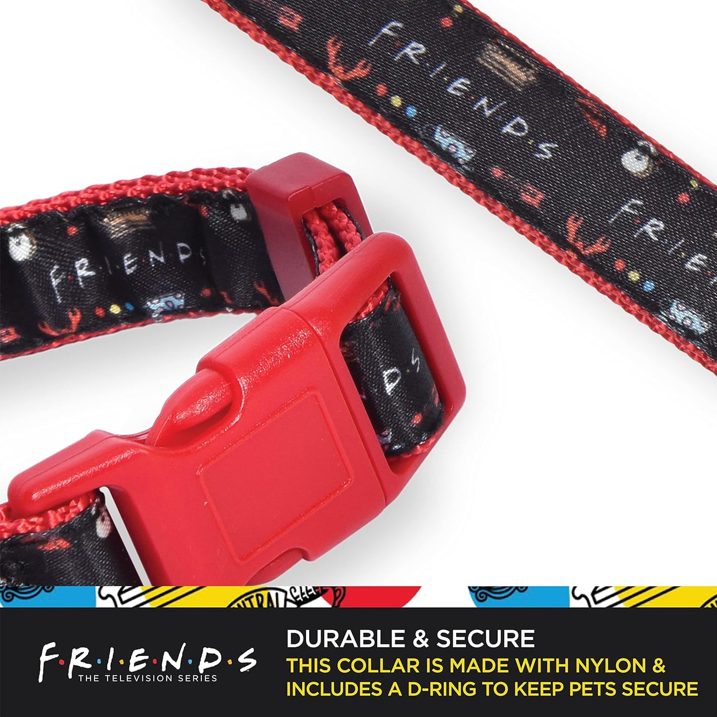 Friends Merchandise: Classic TV Show Dog Collar in Black with D-Ring for Medium Breeds