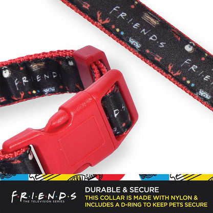 Friends Merchandise: Classic TV Show Dog Collar in Black with D-Ring for Medium Breeds