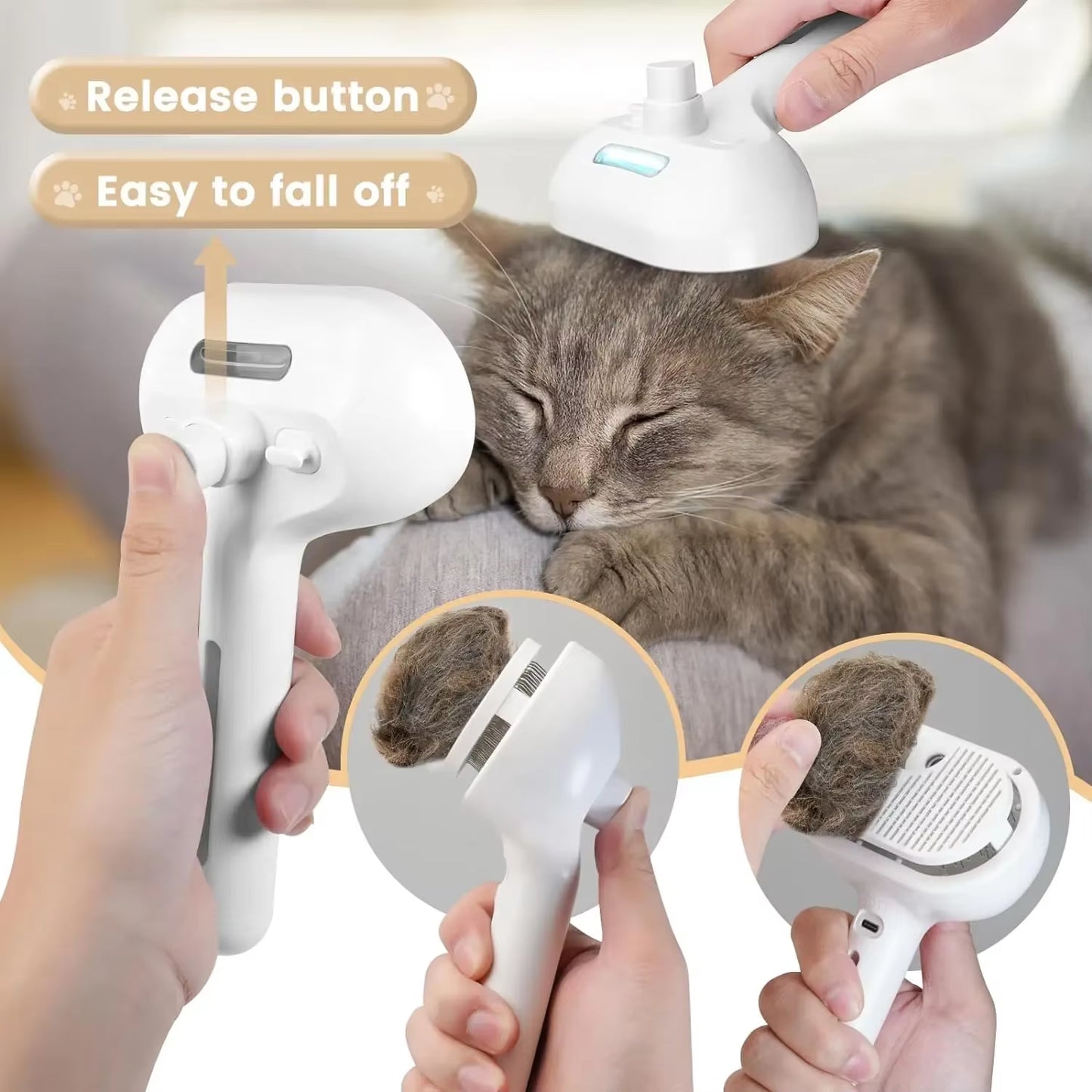 3-in-1 Electric Pet Grooming Brush with Steam Spray and Massage Function for Effective Hair Removal and Anti-Tangle Care
