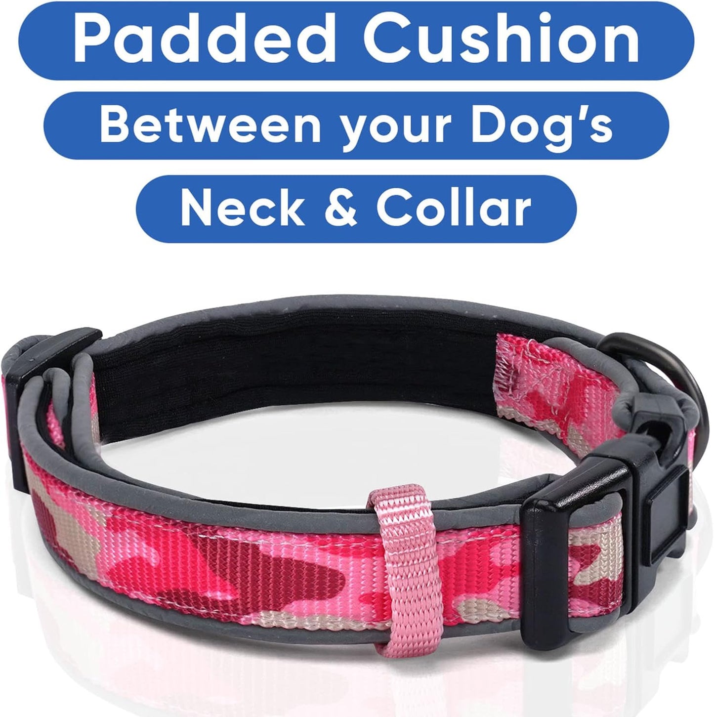 Medium Camouflage Pink and Black Padded Dog Collar