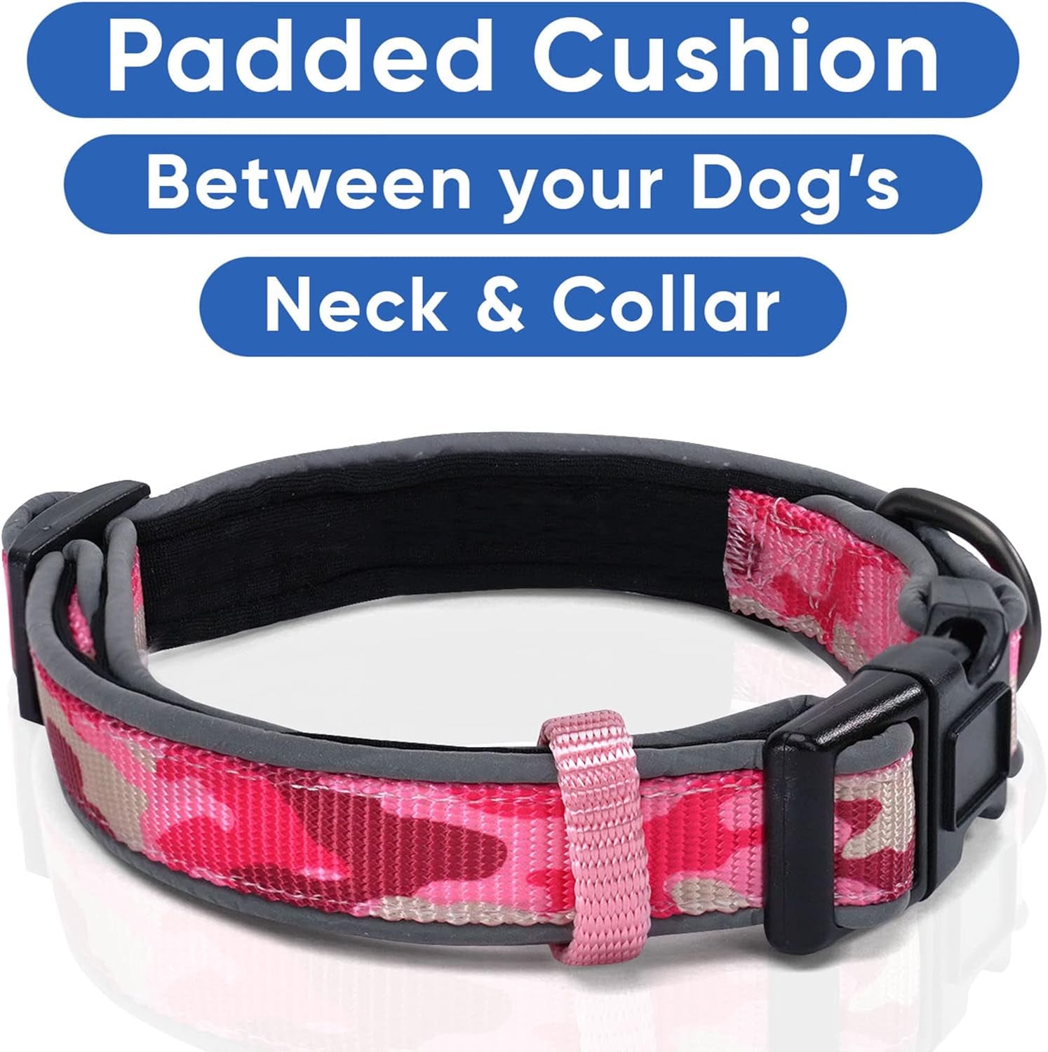 Medium Camouflage Pink and Black Padded Dog Collar
