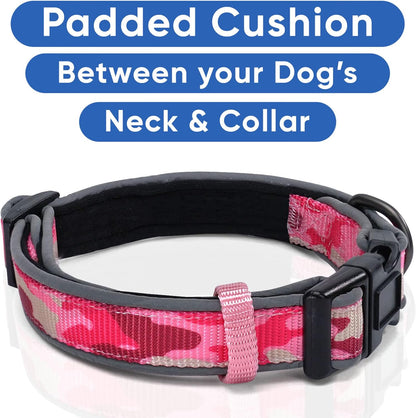 Medium Camouflage Pink and Black Padded Dog Collar