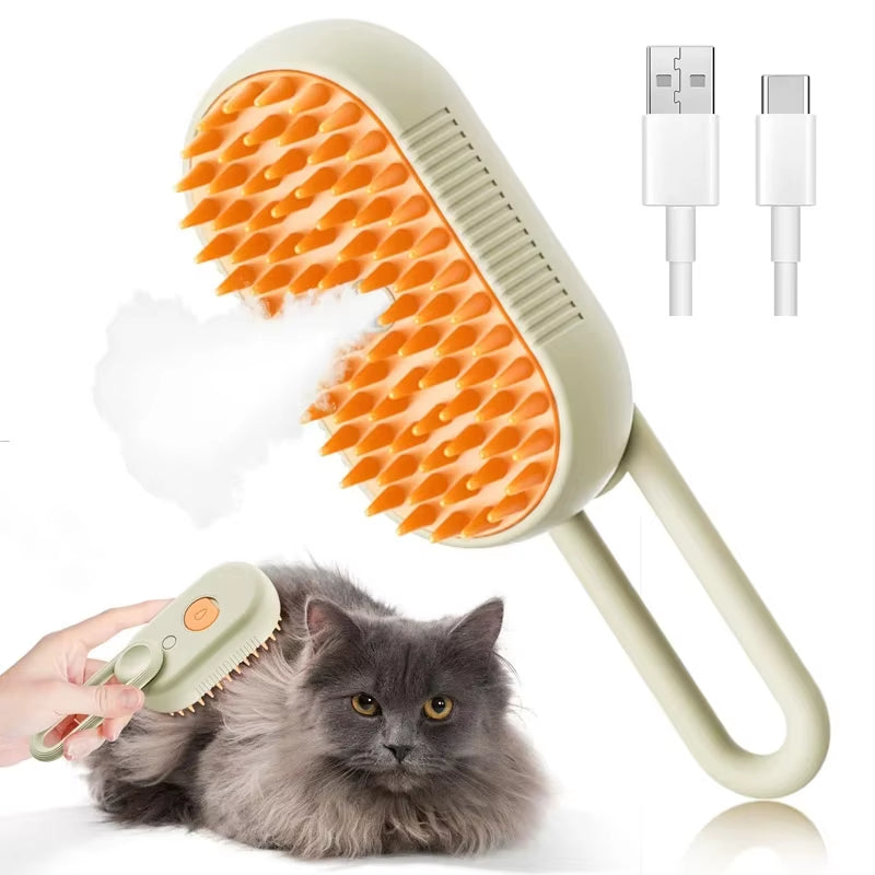 3-in-1 Electric Pet Grooming Brush with Steam Spray and Massage Function for Effective Hair Removal and Anti-Tangle Care